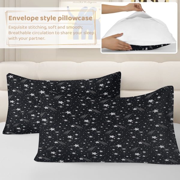 Sleepwish 3 Pieces Black Meteor Shower Printed Bedding Duvet Cover Set King for Adults Bedroom Decor