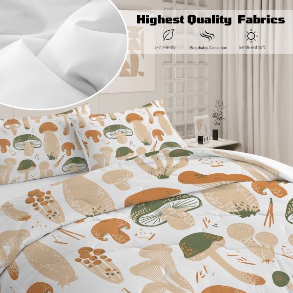 Sleepwish Full Mushroom Comforter Set 3Pcs for Kids Girls Microfiber Brown Bedding Set