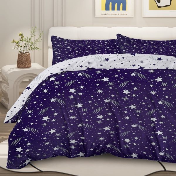 Sleepwish 3 Pieces Black Meteor Shower Printed Bedding Duvet Cover Set Queen for Kids Girls Bedroom Decor