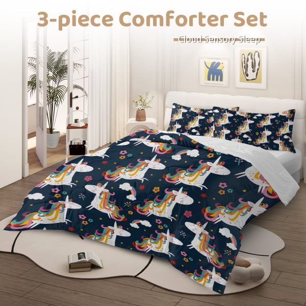Sleepwish 3 Pieces Unicorn Twin Comforter Set Soft Bedding Set for Kids Blue All Seasons