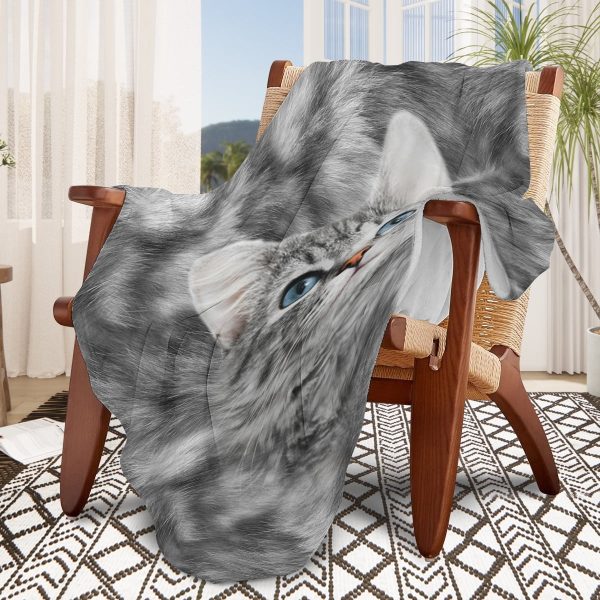 Sleepwish Flannel Fleece Blanket Cat Printed Kitty Throw Blanket for Bed Couch Chair, 50x60"