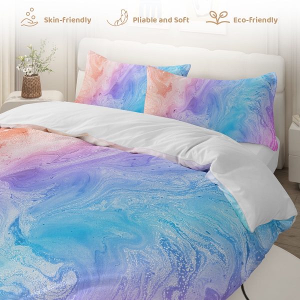 Sleepwish Colorful Duvet Cover Twin Bed Set for Girls 3Pcs Marble Gradient Printed Bedding Sets for Teens Adults