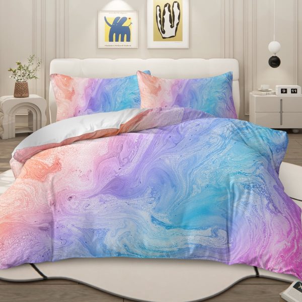 Sleepwish Colorful Duvet Cover Twin Bed Set for Girls 3Pcs Marble Gradient Printed Bedding Sets for Teens Adults