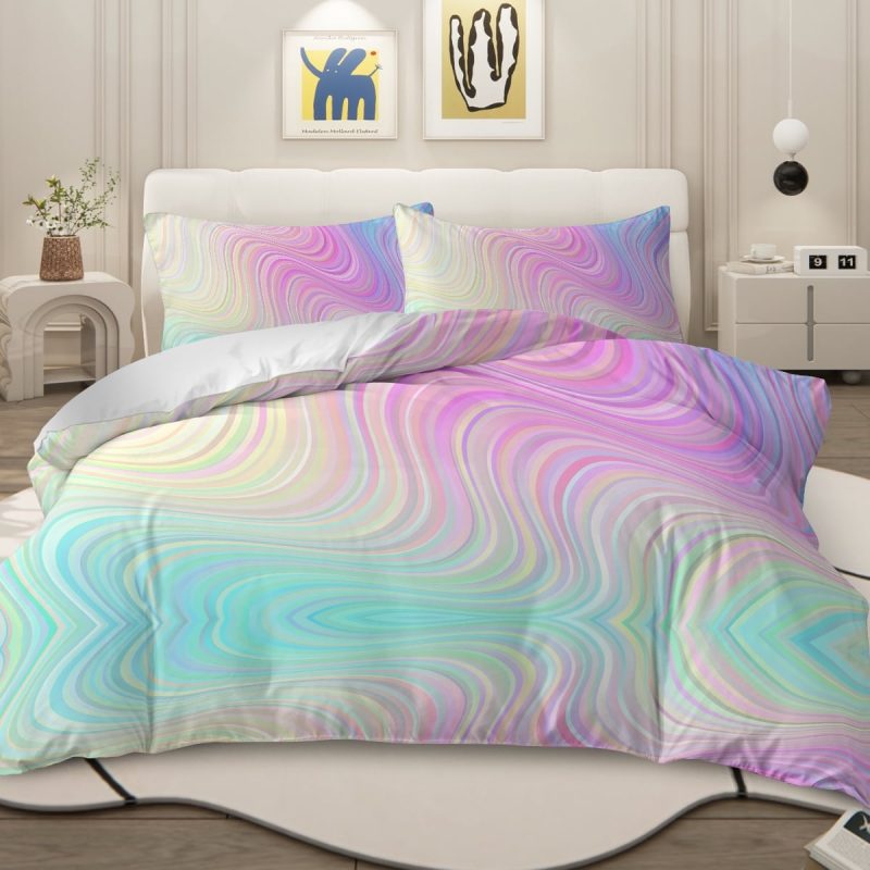 Sleepwish Colorful Duvet Cover Twin Bed Set for Girls 3Pcs Marble Gradient Printed Bedding Sets for Teens Adults