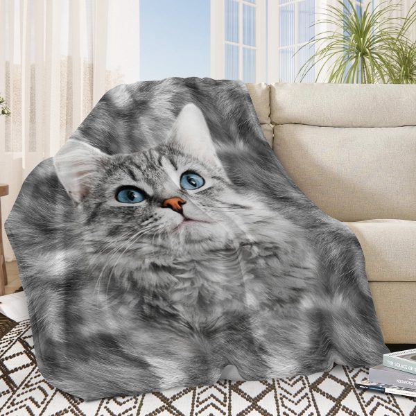 Sleepwish Flannel Fleece Blanket Cat Printed Kitty Throw Blanket for Bed Couch Chair, 50x60"