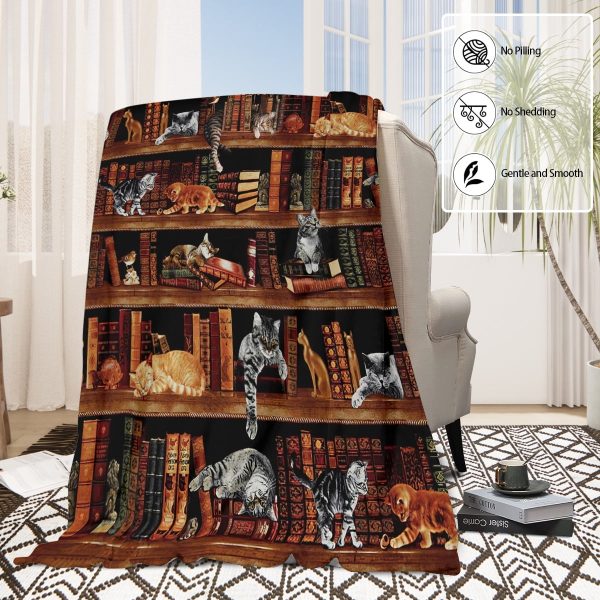 Sleepwish Flannel Fleece Blanket Cat Printed Kitty Throw Blanket for Bed Couch Chair, 50x60"