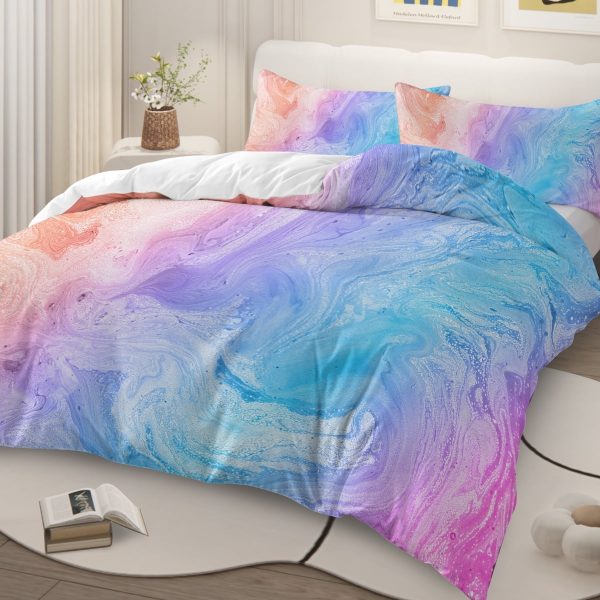 Sleepwish Colorful Duvet Cover Twin Bed Set for Girls 3Pcs Marble Gradient Printed Bedding Sets for Teens Adults