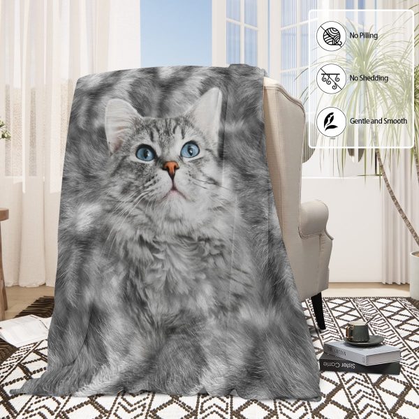 Sleepwish Flannel Fleece Blanket Cat Printed Kitty Throw Blanket for Bed Couch Chair, 50x60"