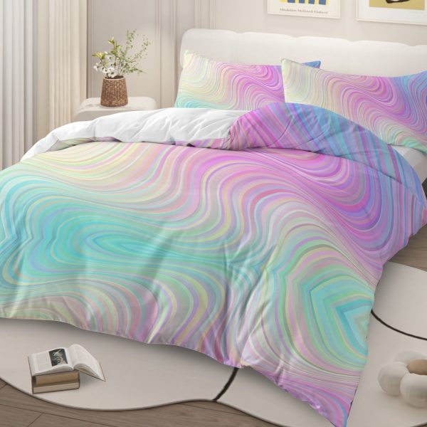 Sleepwish Colorful Duvet Cover Twin Bed Set for Girls 3Pcs Marble Gradient Printed Bedding Sets for Teens Adults