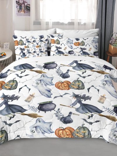 Sleepwish Comforter Set with Sheet 8 Pieces Bed in a Bag Twin Halloween Witch Bedding Set White Bed Set for Kids&Teens