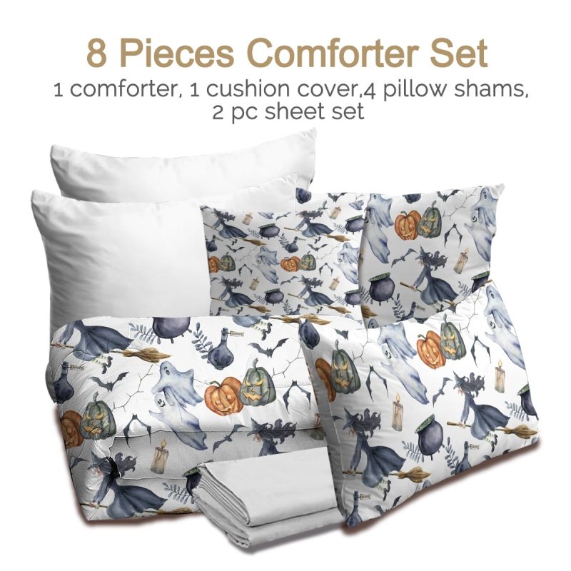 Sleepwish Comforter Set with Sheet 8 Pieces Bed in a Bag Twin Halloween Witch Bedding Set White Bed Set for Kids&Teens - Image 2