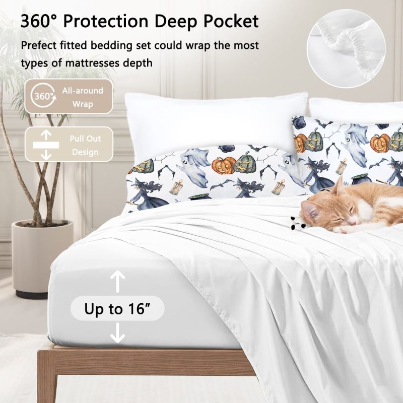 Sleepwish Comforter Set with Sheet 8 Pieces Bed in a Bag Twin Halloween Witch Bedding Set White Bed Set for Kids&Teens - Image 5