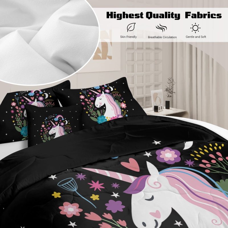Sleepwish Kids Bedding Set 4 Pieces Super Soft Black Unicorn Twin Comforter Set for Girls - Image 7