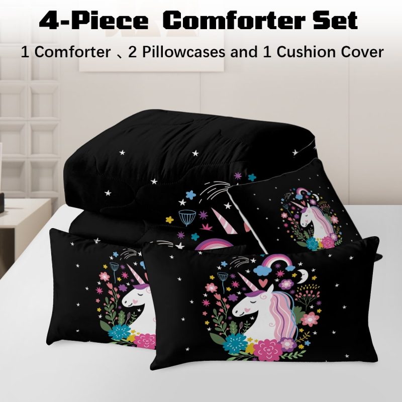 Sleepwish Kids Bedding Set 4 Pieces Super Soft Black Unicorn Twin Comforter Set for Girls - Image 10