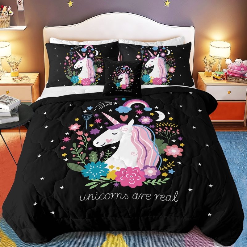 Sleepwish Kids Bedding Set 4 Pieces Super Soft Black Unicorn Twin Comforter Set for Girls - Image 12