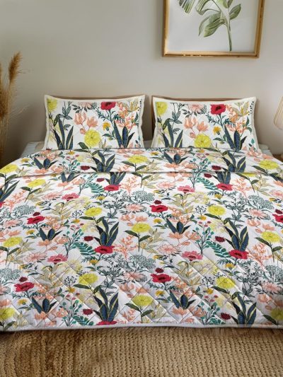 Sleepwish 3 Pieces Quilt Set Full Size, Colorful Pumpkin Fall Leaves Flower Bedding Set Lightweight Bedspreads Bed Cover
