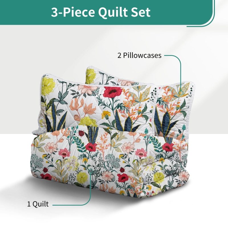 Sleepwish 3 Pieces Quilt Set Full Size, Colorful Pumpkin Fall Leaves Flower Bedding Set Lightweight Bedspreads Bed Cover - Image 2