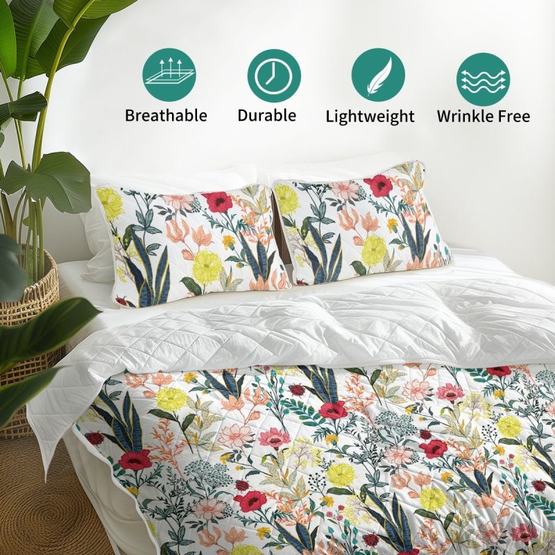 Sleepwish 3 Pieces Quilt Set Full Size, Colorful Pumpkin Fall Leaves Flower Bedding Set Lightweight Bedspreads Bed Cover - Image 3