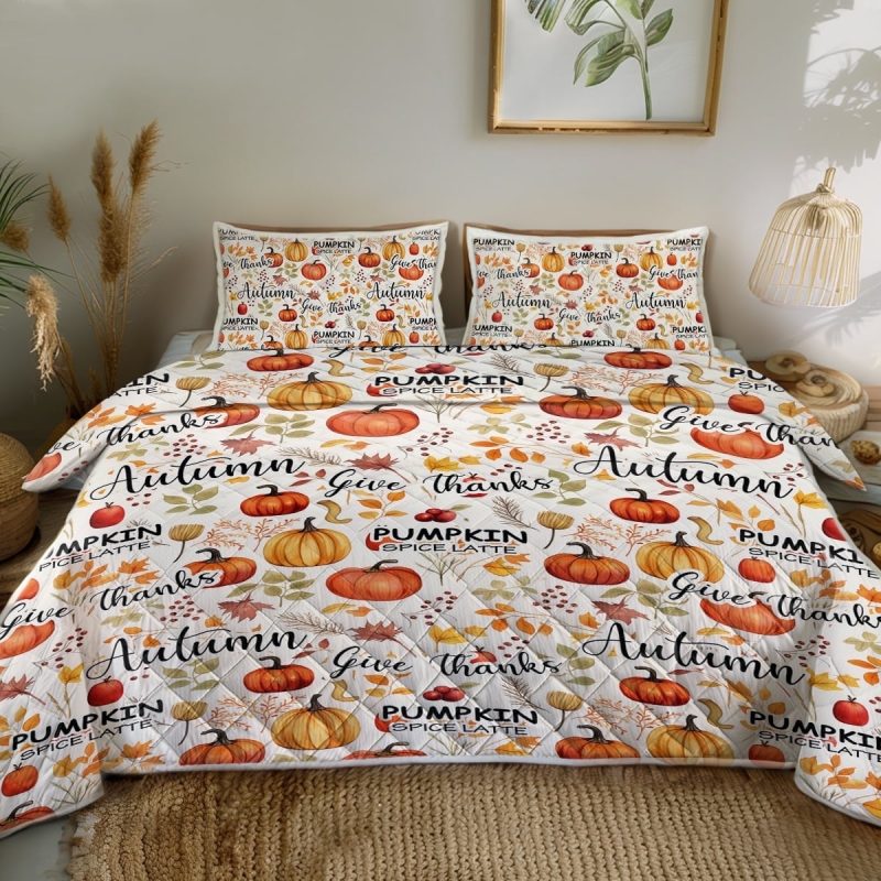 Sleepwish 3 Pieces Quilt Set Full Size, Colorful Pumpkin Fall Leaves Flower Bedding Set Lightweight Bedspreads Bed Cover - Image 8
