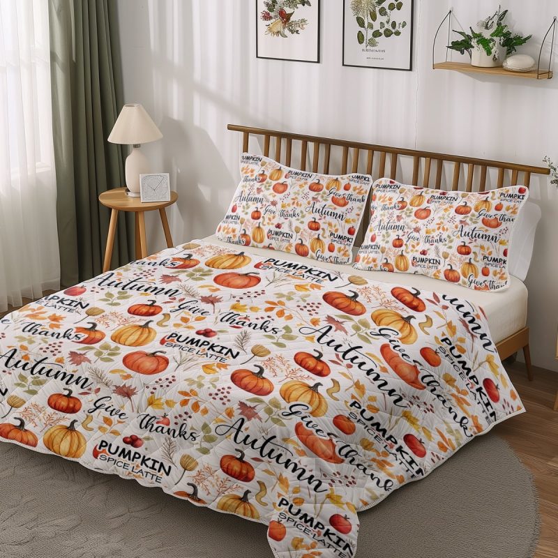 Sleepwish 3 Pieces Quilt Set Full Size, Colorful Pumpkin Fall Leaves Flower Bedding Set Lightweight Bedspreads Bed Cover - Image 12