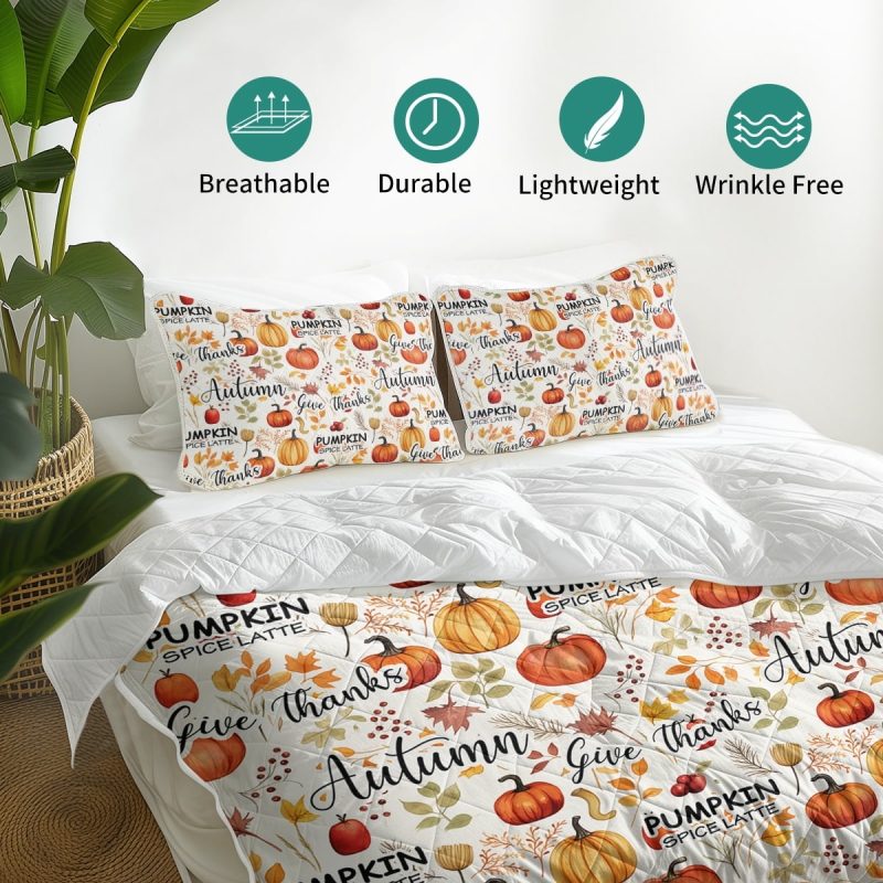 Sleepwish 3 Pieces Quilt Set Full Size, Colorful Pumpkin Fall Leaves Flower Bedding Set Lightweight Bedspreads Bed Cover - Image 13
