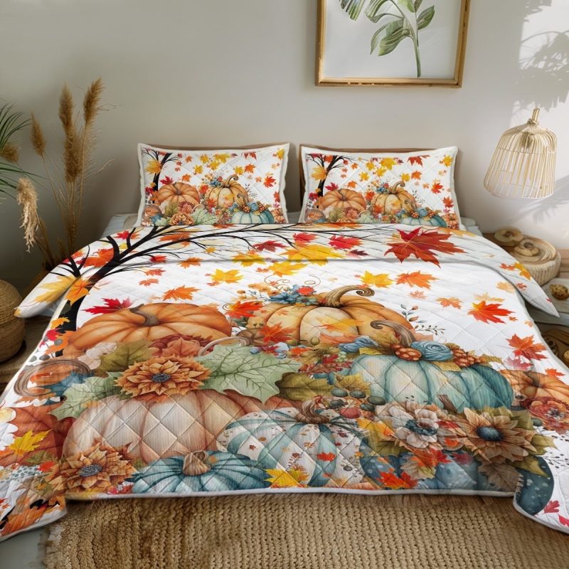 Sleepwish 3 Pieces Quilt Set Full Size, Colorful Pumpkin Fall Leaves Flower Bedding Set Lightweight Bedspreads Bed Cover - Image 15