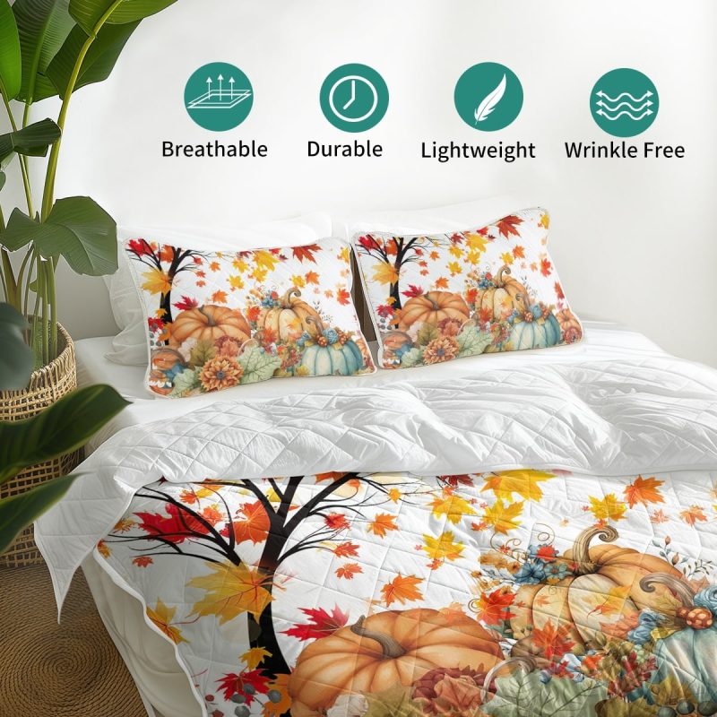 Sleepwish 3 Pieces Quilt Set Full Size, Colorful Pumpkin Fall Leaves Flower Bedding Set Lightweight Bedspreads Bed Cover - Image 19