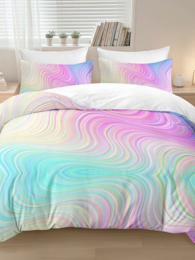 Sleepwish Colorful Duvet Cover for Girls, 3 Piece Marble Gradient Kids Bedding Sets Full Bed Covers Set