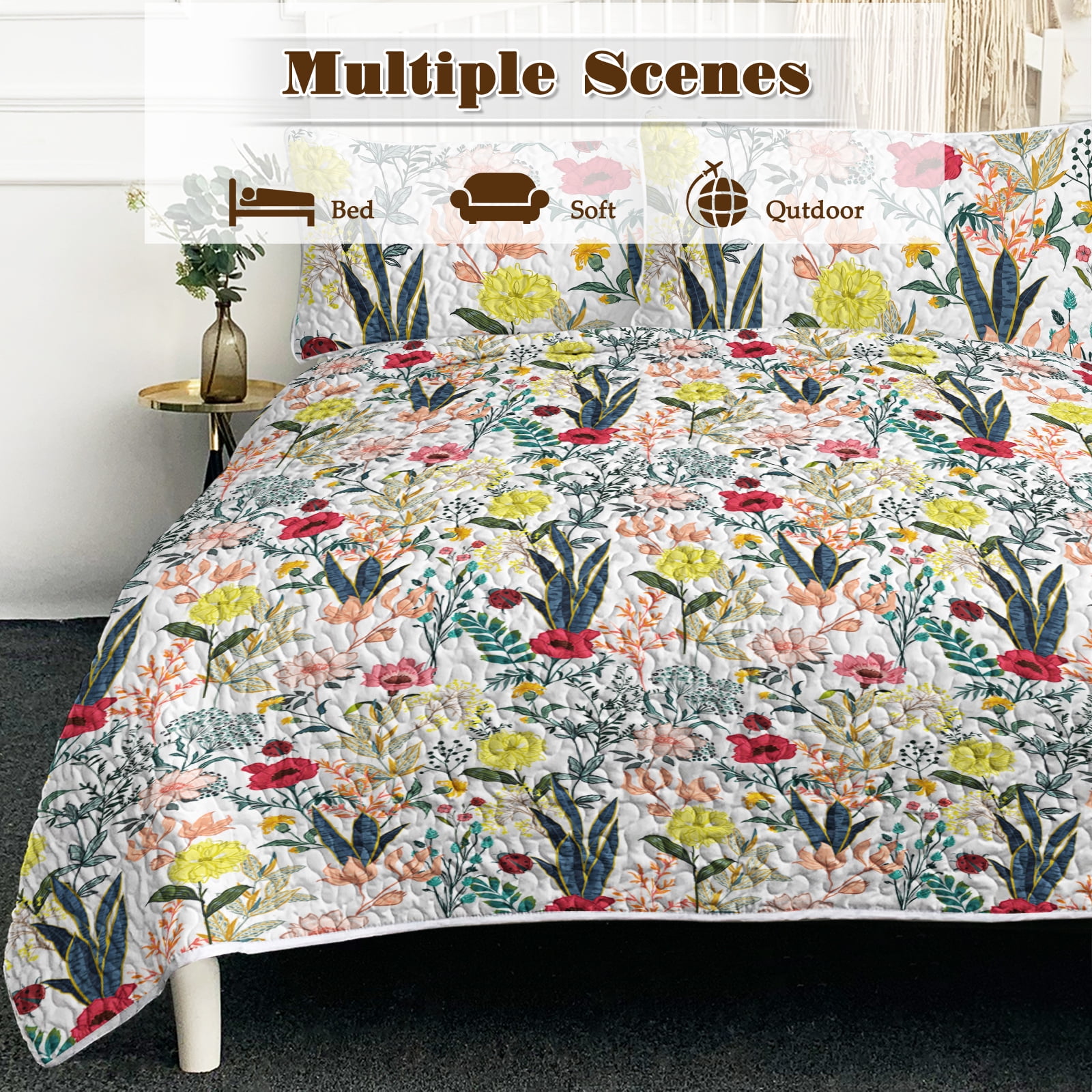 Sleepwish 3 Pieces Quilt Set Twin Size, Colorful Flower Fall Leaves Bedding Set Lightweight Bedspreads Bed Cover - Image 5