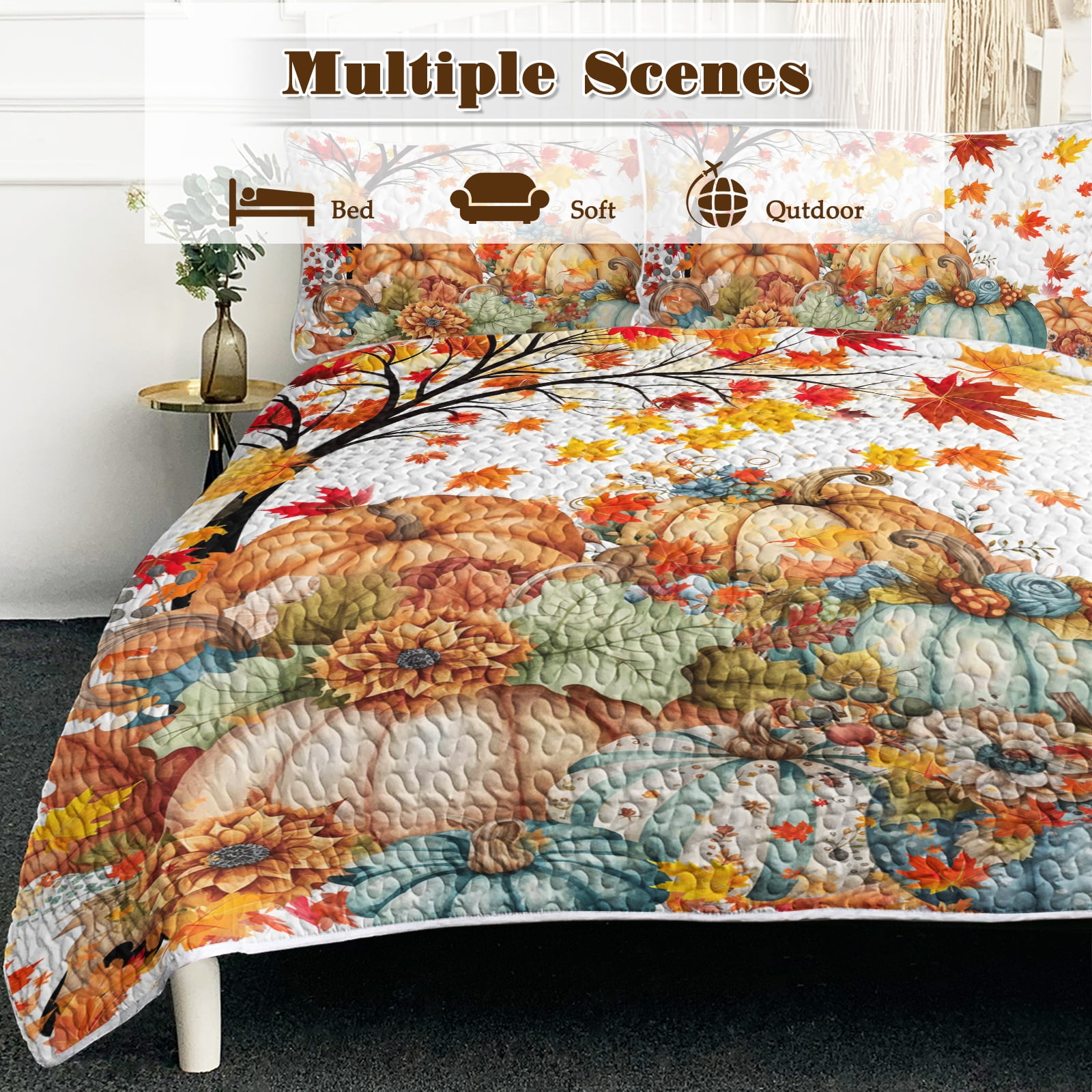 Sleepwish 3 Pieces Quilt Set Twin Size, Colorful Flower Fall Leaves Bedding Set Lightweight Bedspreads Bed Cover - Image 20