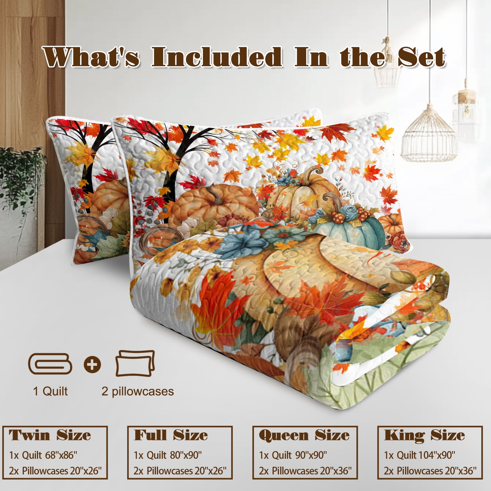 Sleepwish 3 Pieces Quilt Set Twin Size, Colorful Flower Fall Leaves Bedding Set Lightweight Bedspreads Bed Cover - Image 14
