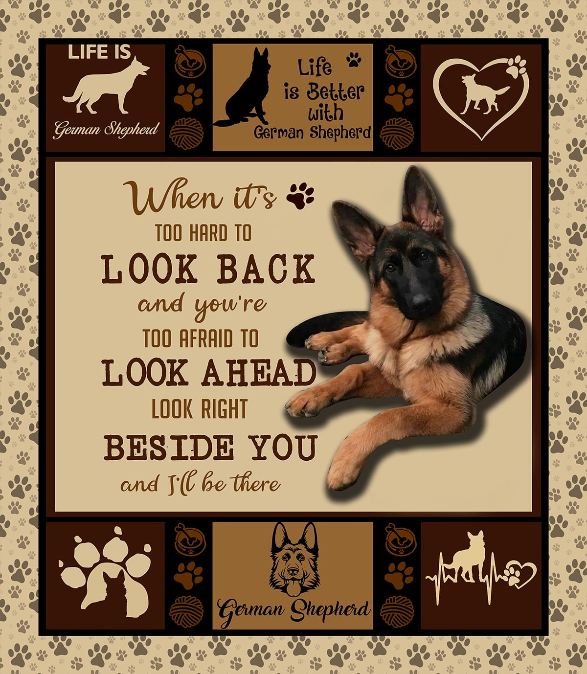 Sleepwish Dog Throw Blanket Flannel Fleece Blanket, German Shepherd Blanket Brown Throws for Couch Sofa, 50x60" - Image 9