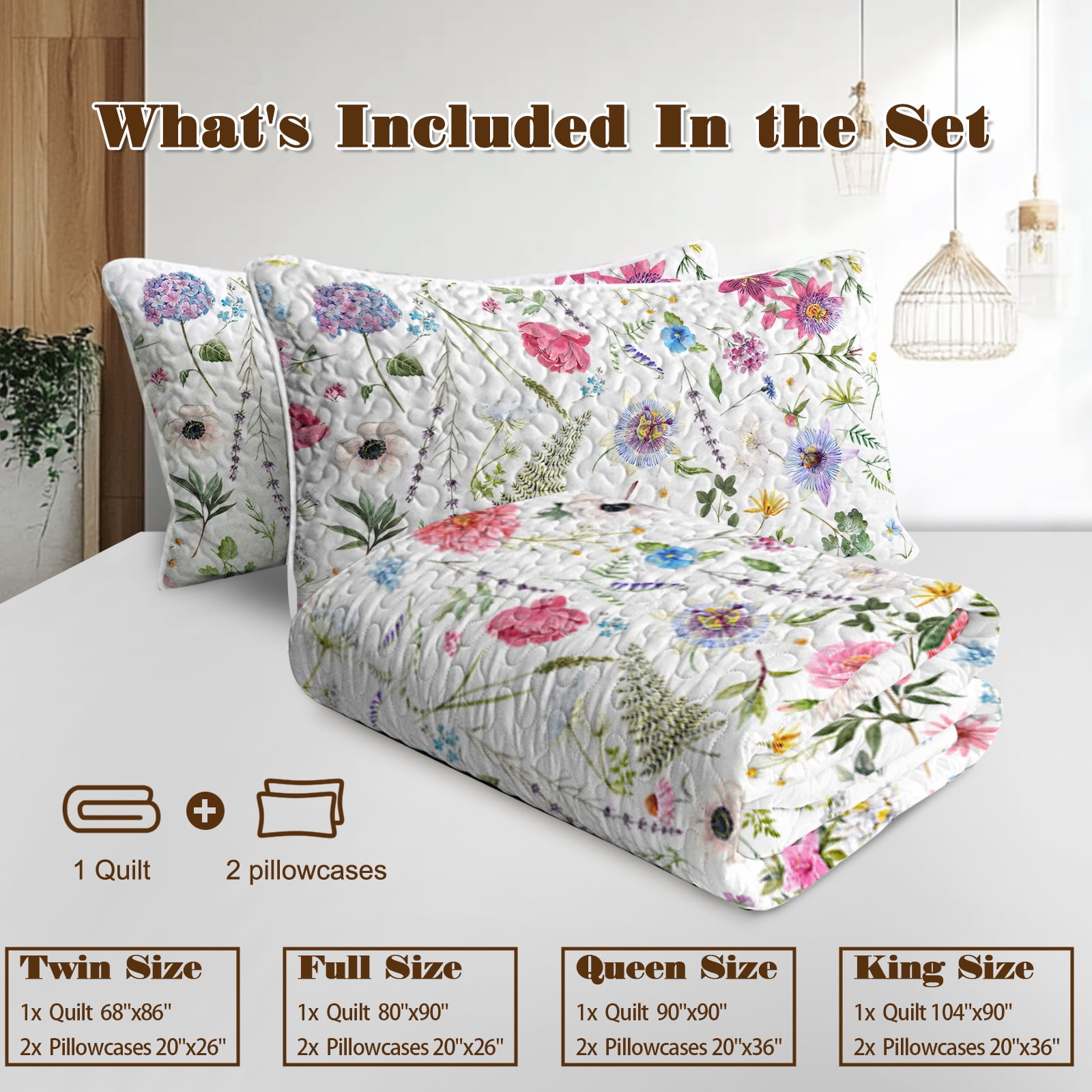 Sleepwish 3 Pieces Quilt Set Twin Size, Colorful Flower Fall Leaves Bedding Set Lightweight Bedspreads Bed Cover - Image 30