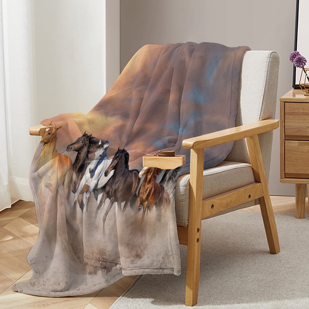 Sleepwish Flannel Fleece Blanket, Horse Blanket Brown Blanket Throws for Couch Sofa, 50x60" - Image 4