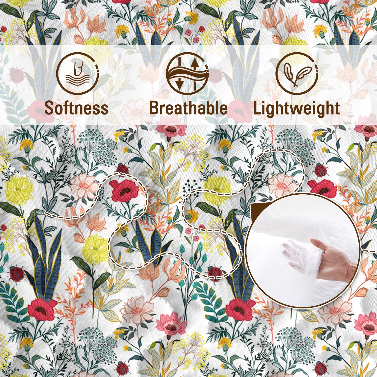 Sleepwish 3 Pieces Quilt Set Twin Size, Colorful Flower Fall Leaves Bedding Set Lightweight Bedspreads Bed Cover - Image 2