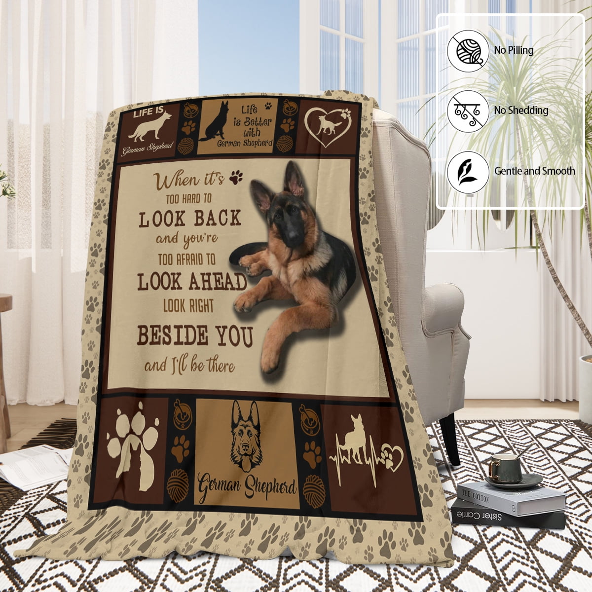 Sleepwish Dog Throw Blanket Flannel Fleece Blanket, German Shepherd Blanket Brown Throws for Couch Sofa, 50x60" - Image 4
