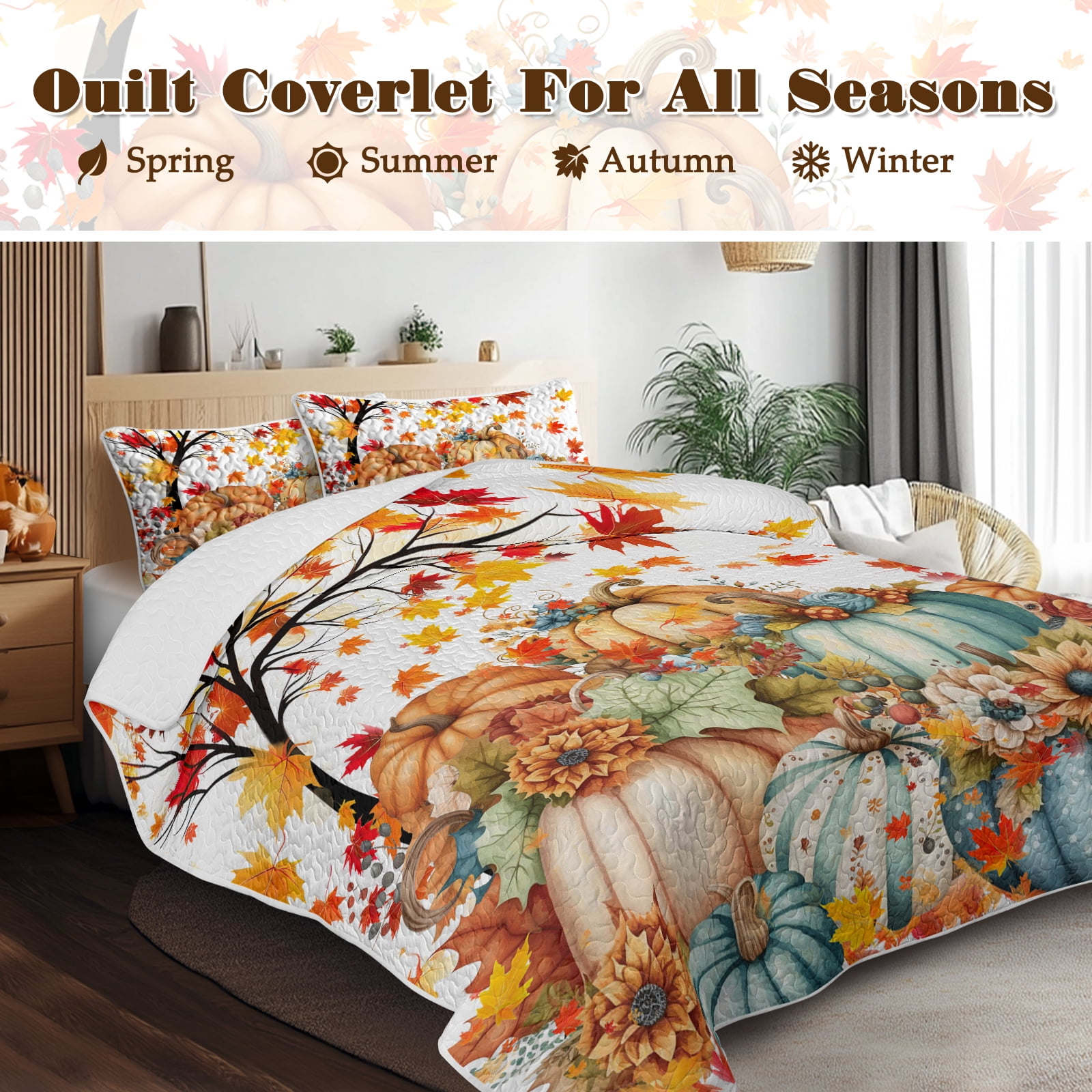 Sleepwish 3 Pieces Quilt Set Twin Size, Colorful Flower Fall Leaves Bedding Set Lightweight Bedspreads Bed Cover - Image 15