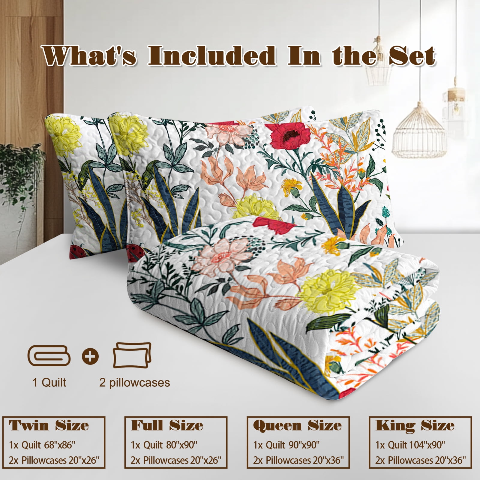 Sleepwish 3 Pieces Quilt Set Twin Size, Colorful Flower Fall Leaves Bedding Set Lightweight Bedspreads Bed Cover - Image 3