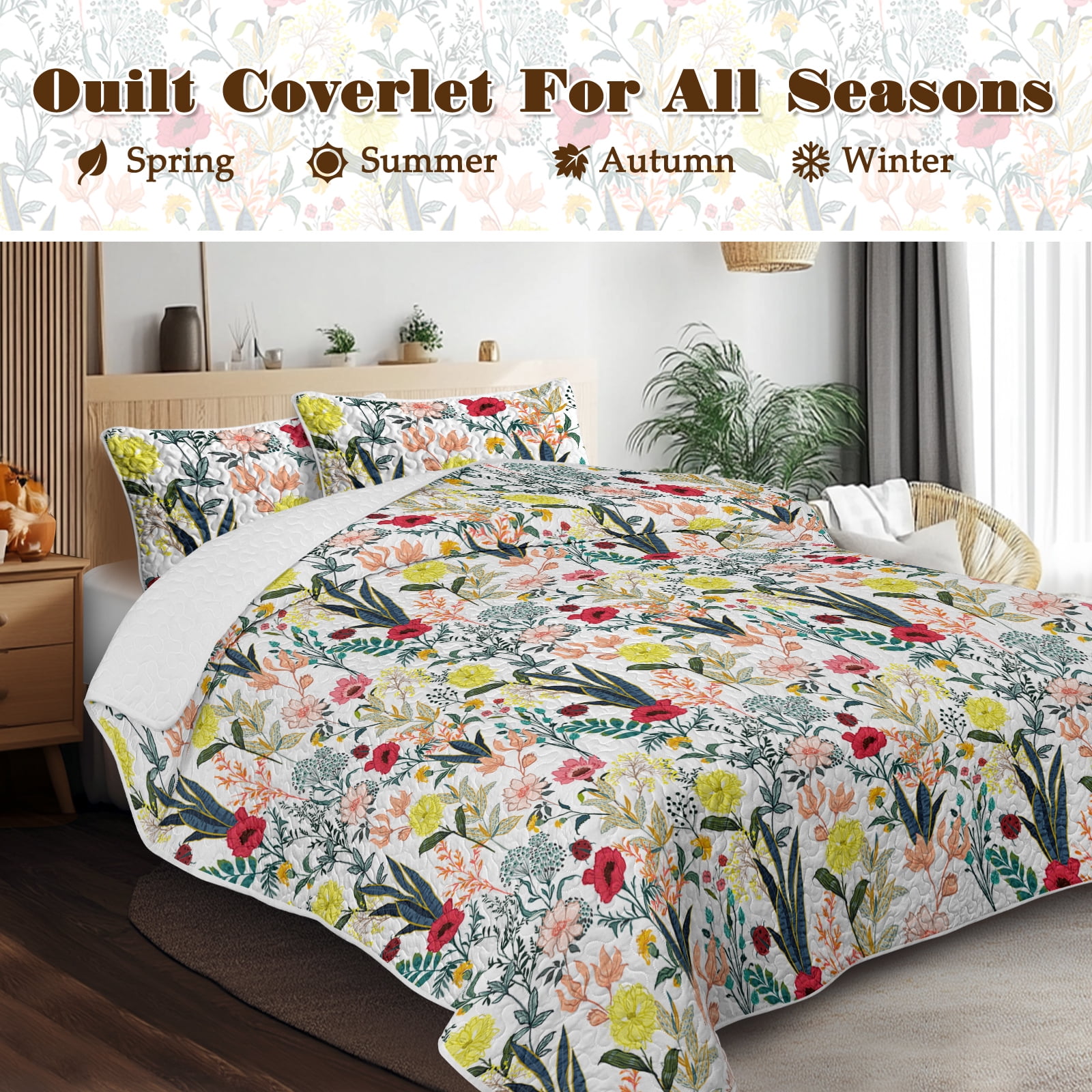 Sleepwish 3 Pieces Quilt Set Twin Size, Colorful Flower Fall Leaves Bedding Set Lightweight Bedspreads Bed Cover - Image 6
