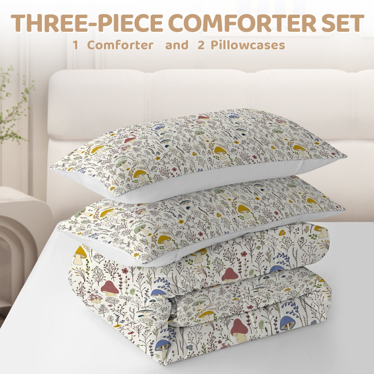 Sleepwish Kids Comforter Set, 3-Piece Mushroom Pastoral Bedding Sets for Girls Queen - Image 3