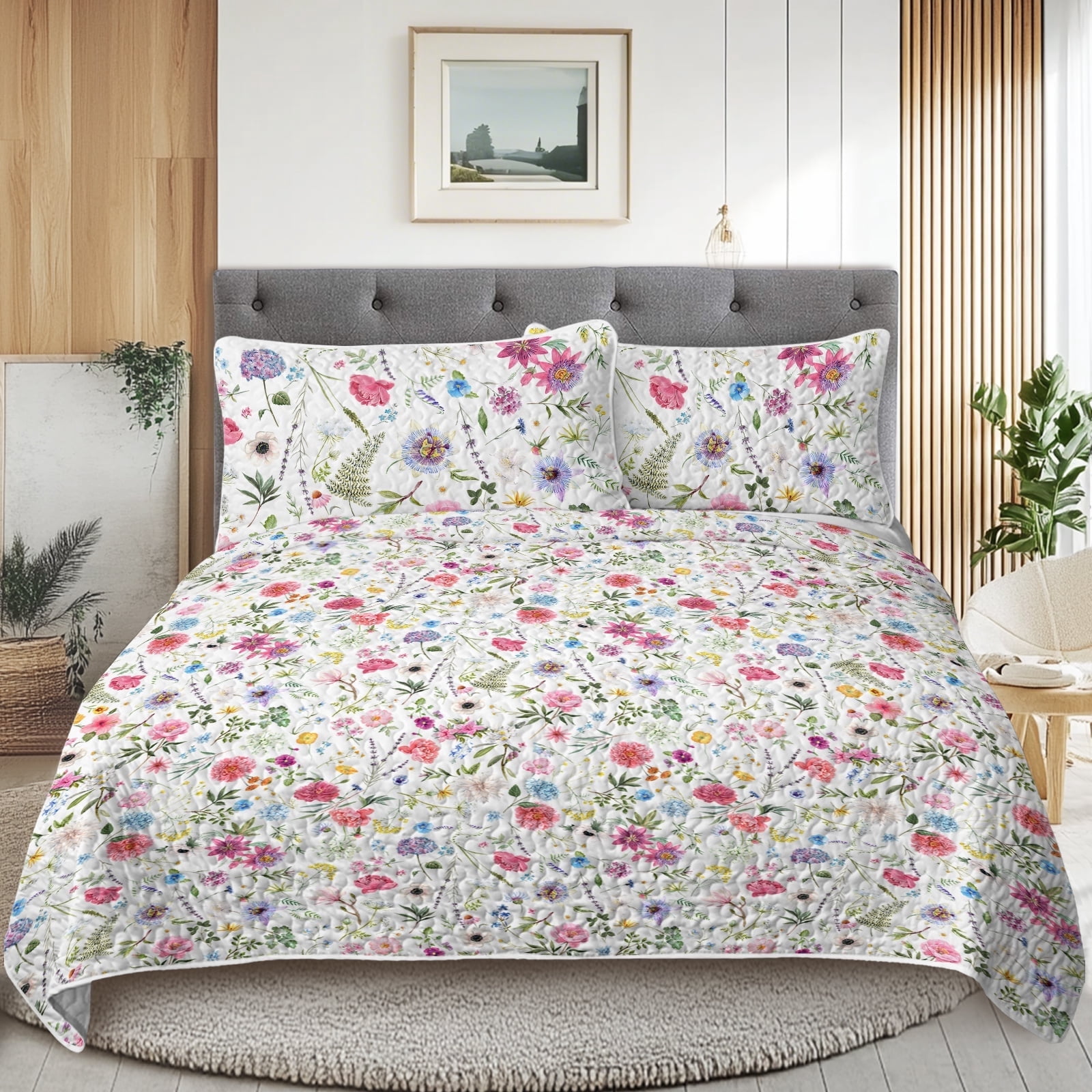 Sleepwish 3 Pieces Quilt Set Twin Size, Colorful Flower Fall Leaves Bedding Set Lightweight Bedspreads Bed Cover - Image 29