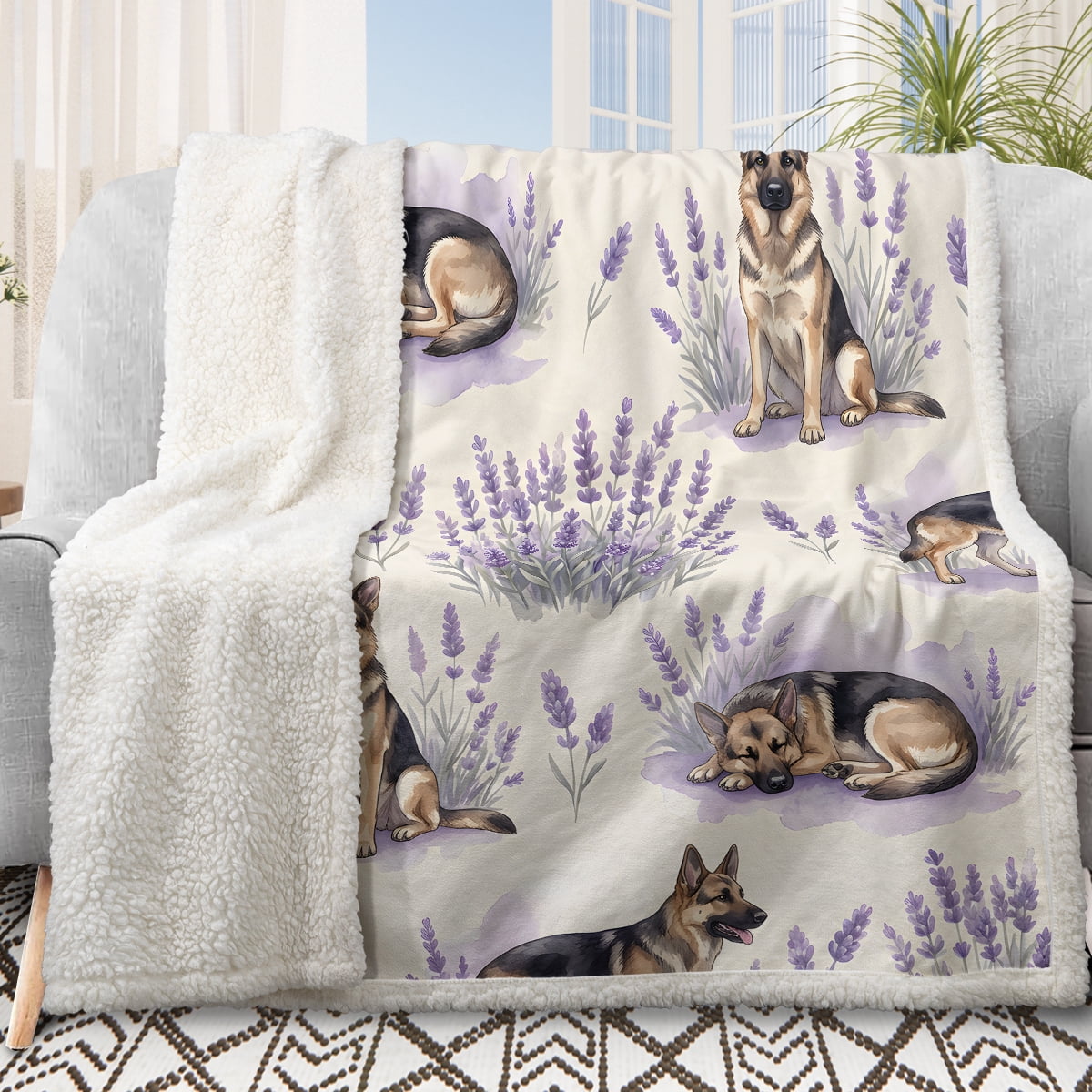 Sleepwish Dog Throw Blanket Flannel Fleece Blanket, German Shepherd Blanket Brown Throws for Couch Sofa, 50x60" - Image 10