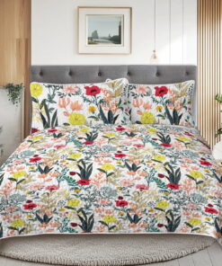 Sleepwish 3 Pieces Quilt Set Twin Size, Colorful Flower Fall Leaves Bedding Set Lightweight Bedspreads Bed Cover