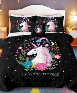 Sleepwish Kids Bedding Set 4 Pieces Super Soft Black Unicorn Twin Comforter Set for Girls