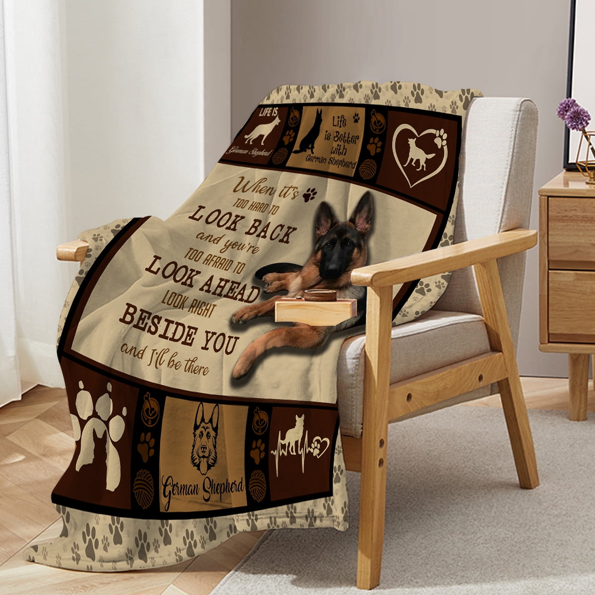 Sleepwish Dog Throw Blanket Flannel Fleece Blanket, German Shepherd Blanket Brown Throws for Couch Sofa, 50x60" - Image 7
