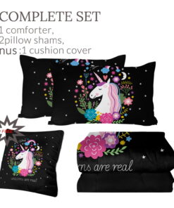 Alternative view of Sleepwish Kids Bedding Set 4 Pieces Super Soft Black Unicorn Twin Comforter Set for Girls