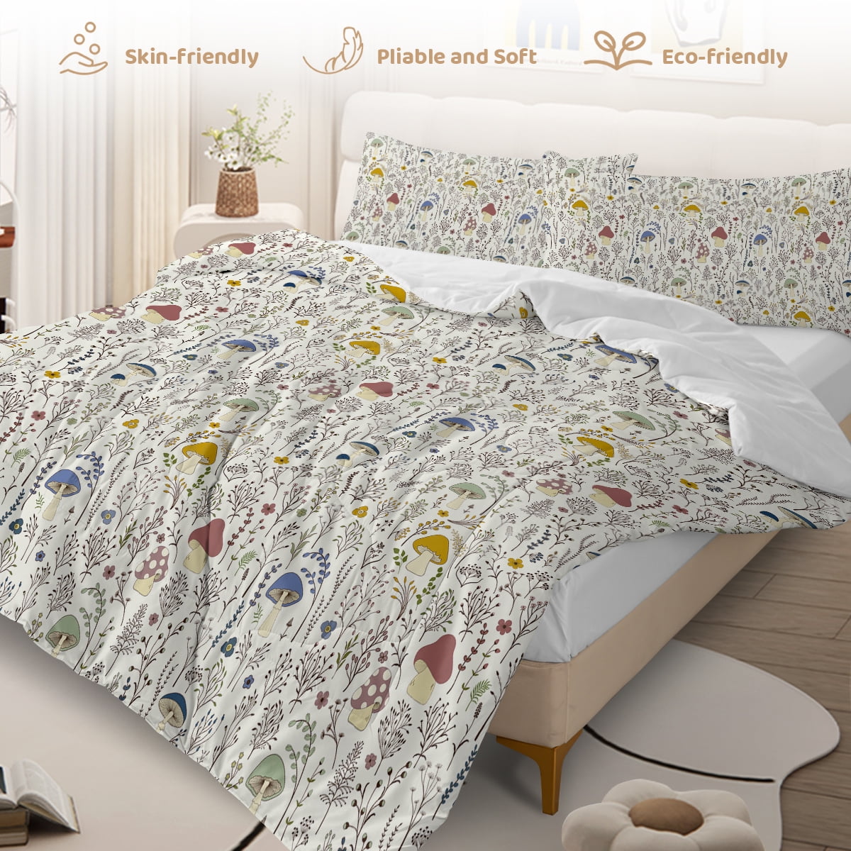 Sleepwish Kids Comforter Set, 3-Piece Mushroom Pastoral Bedding Sets for Girls Queen - Image 5